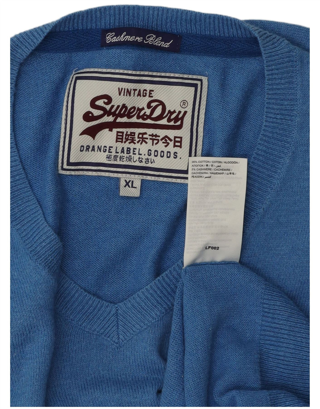 Superdry Herre V-hals sweater XL Blå Bomuld