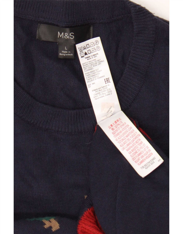 Marks & Spencer Herre sweater med rund hals, stor marineblå Fair Isle