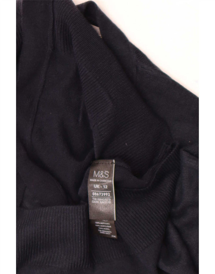 Marks & Spencer Dame Crop Cardigan Sweater UK 12 Medium Navy Blue Akryl
