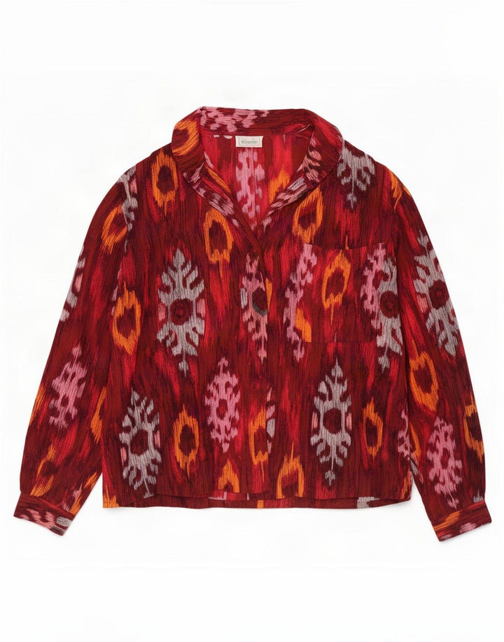 Benetton Dameskjortebluse UK 12 Medium Rød Ikat