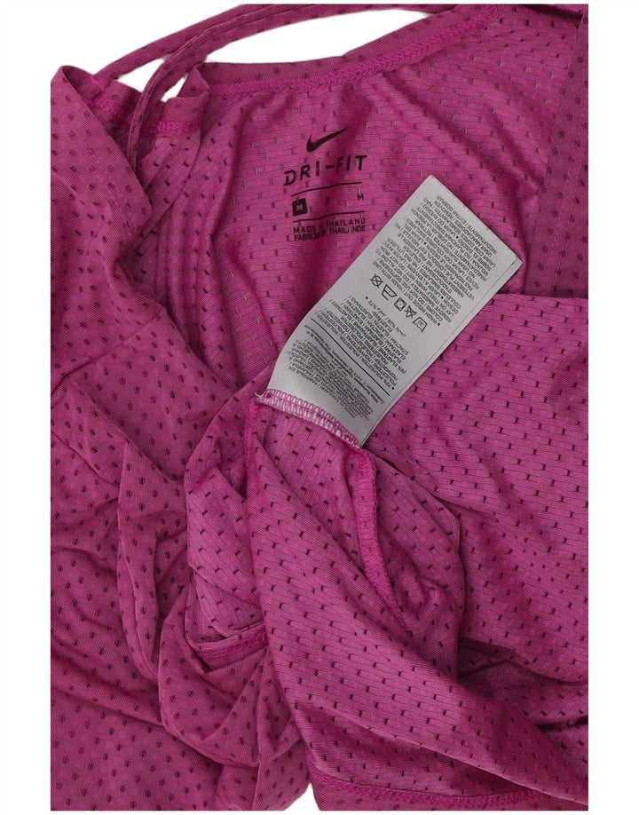 NIKE Dame Dri Fit T-Shirt Top UK 14 Medium Pink Plettet Polyester