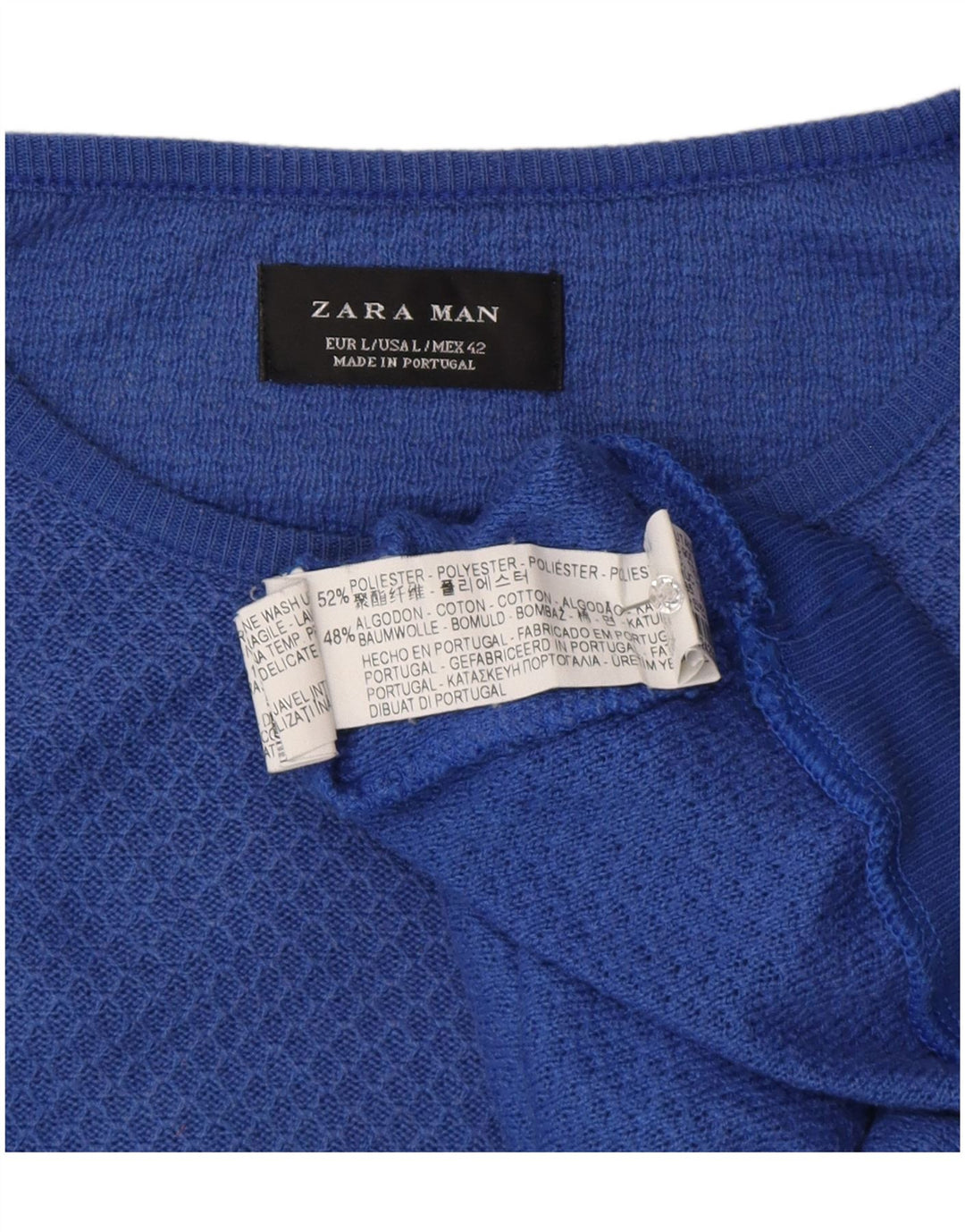 Zara Herre Crew Neck Jumper Sweater Stor Blå Polyester