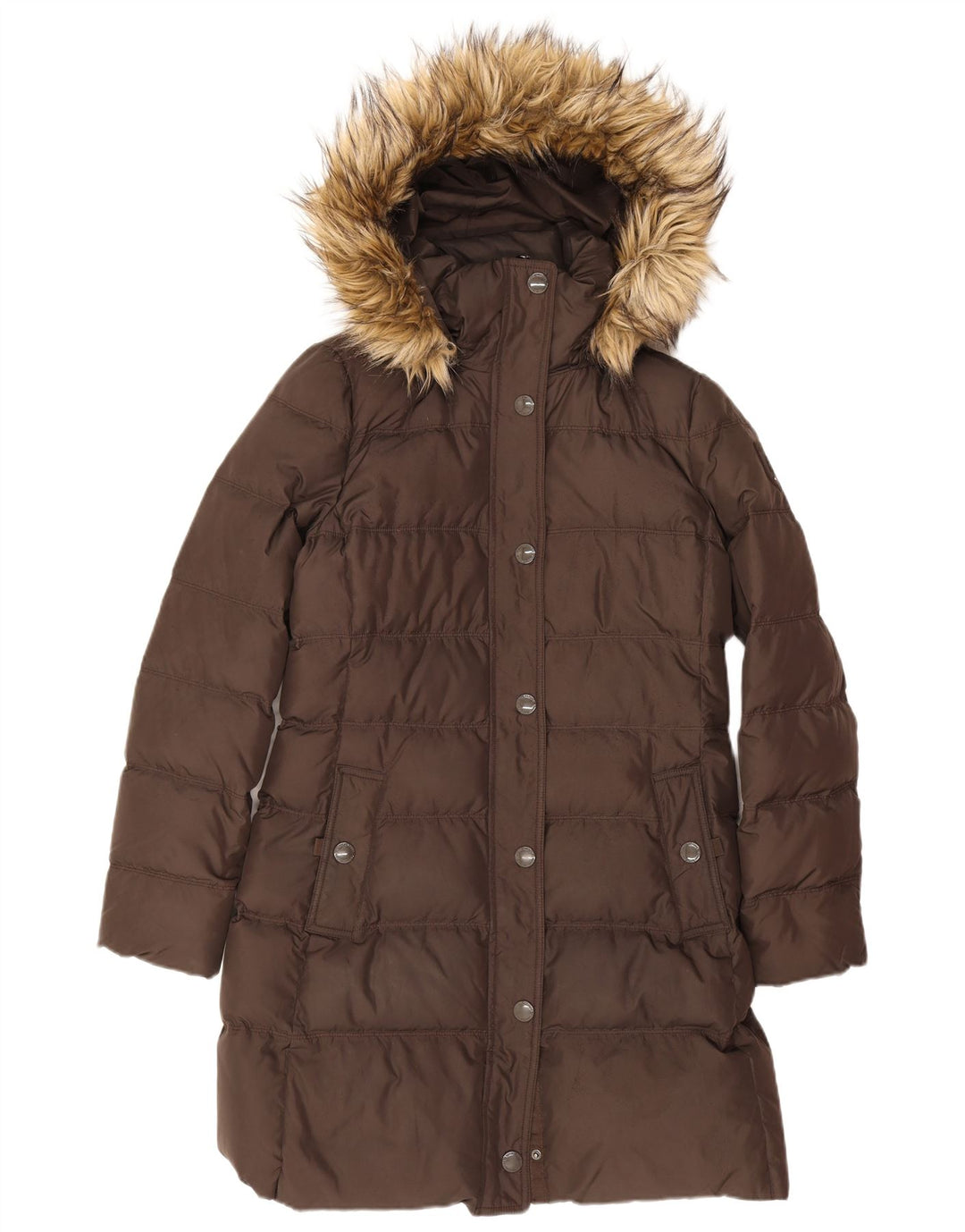 Tommy Hilfiger Dame Hætte Polstret Frakke UK 14 Medium Brun Polyester