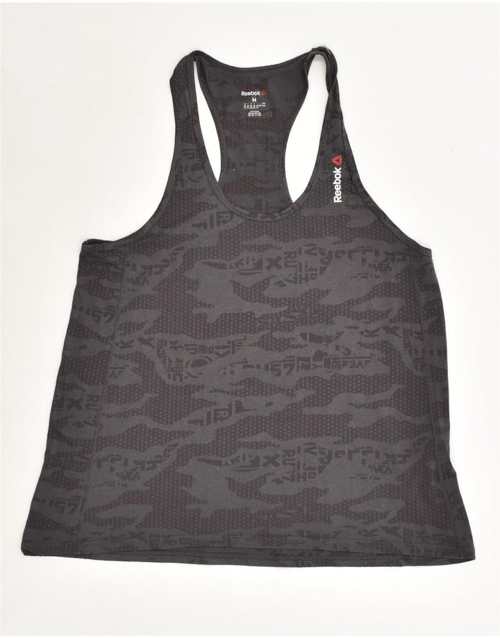 REEBOK Womens Vest Top UK 12 Medium Grey Camouflage Polyester | Vintage Reebok | Thrift | Second-Hand Reebok | Used Clothing | Messina Hembry 