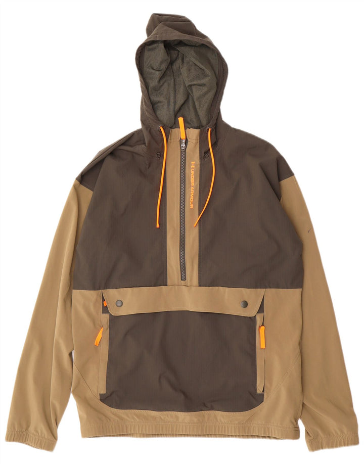 Under Armour Herre Hooded Anorak Jacket UK 36 Small Khaki Colourblock