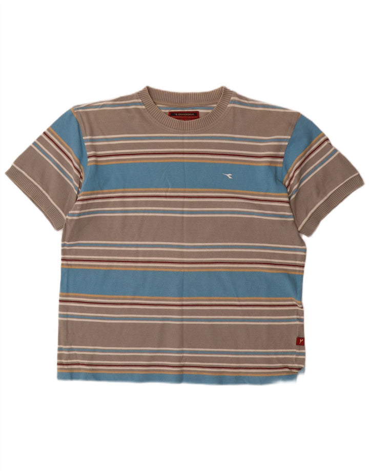 Diadora herre T-shirt top stor grå stribet bomuld