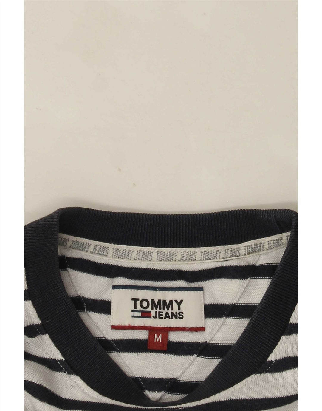 Tommy Hilfiger Herre T-Shirt Top Medium Hvid Stribet