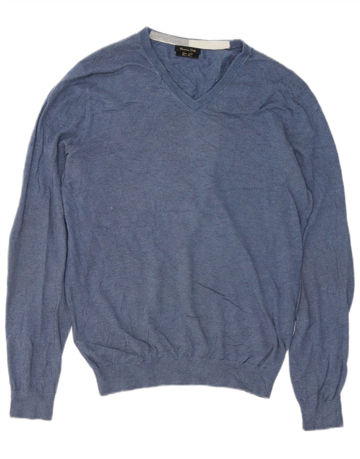 Massimo Dutti Herre V-hals sweater Medium Blå Bomuld