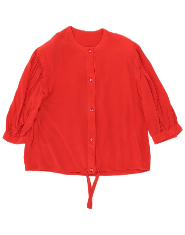 Vintage Dame Kortærmet Front Tie Shirt Bluse UK 12 Medium Red
