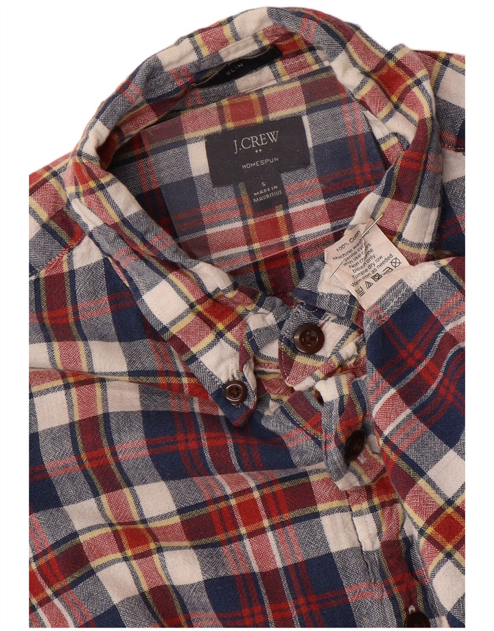 J. CREW Herre hjemmespundet smal flannelskjorte lille marineblå ternet bomuld