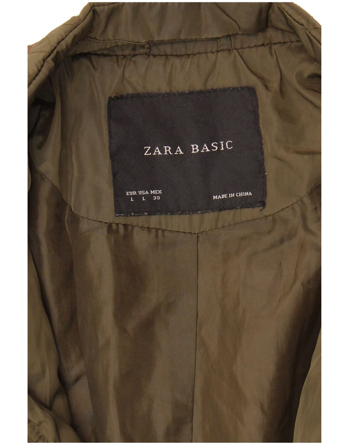 Zara Dame Military Quiltet Jakke UK 16 Large Khaki