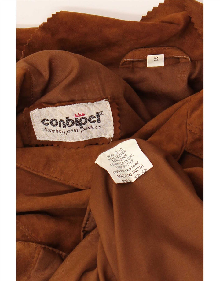 Conbipel Dame Oversized 3-knaps Ruskind Blazer Jacket UK 10 Lille Brun
