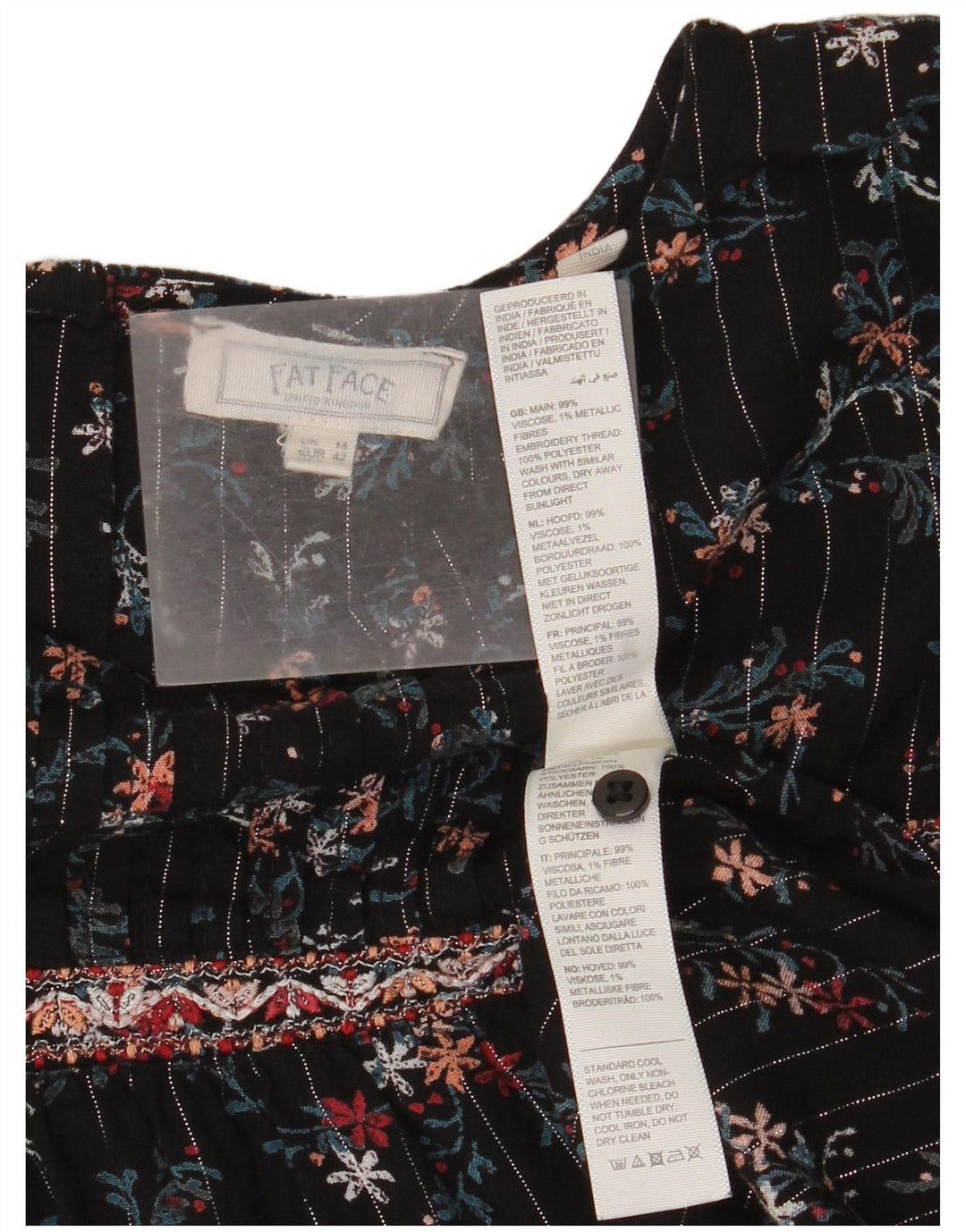 Fat Face Dame Langærmet Oversized Bluse Top UK 14 Large Black Floral