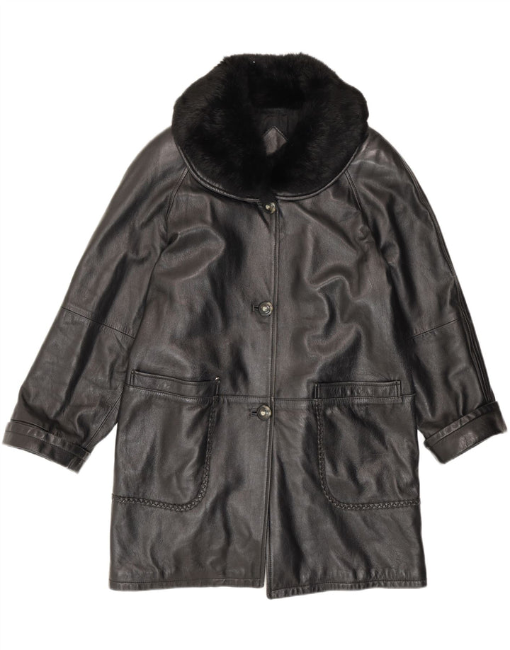 Vintage Dame Loose Fit Læderfrakke IT 42 Medium Sort Læder