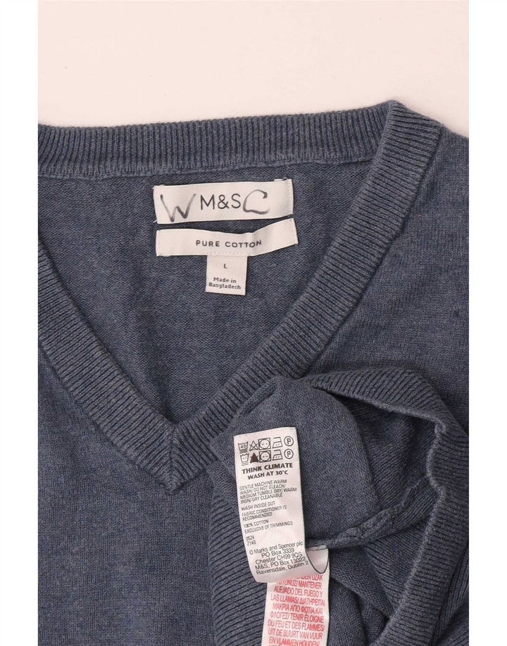 Marks & Spencer Herre V-hals sweater Stor blå bomuld