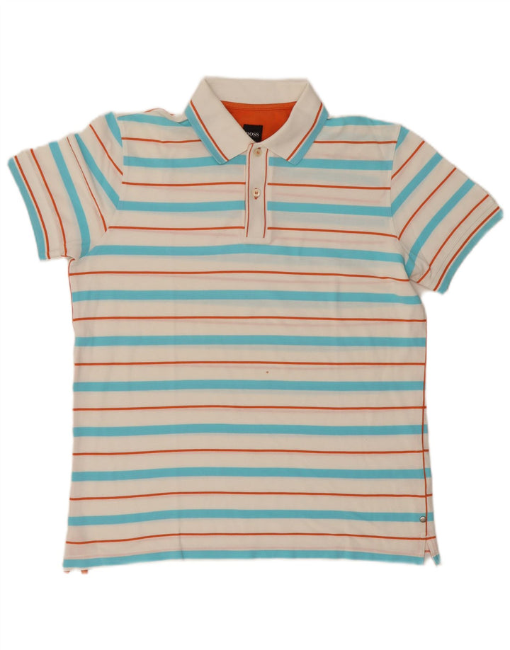 Hugo Boss Herre Slim Fit Polo Shirt Medium Hvid Stribet Bomuld