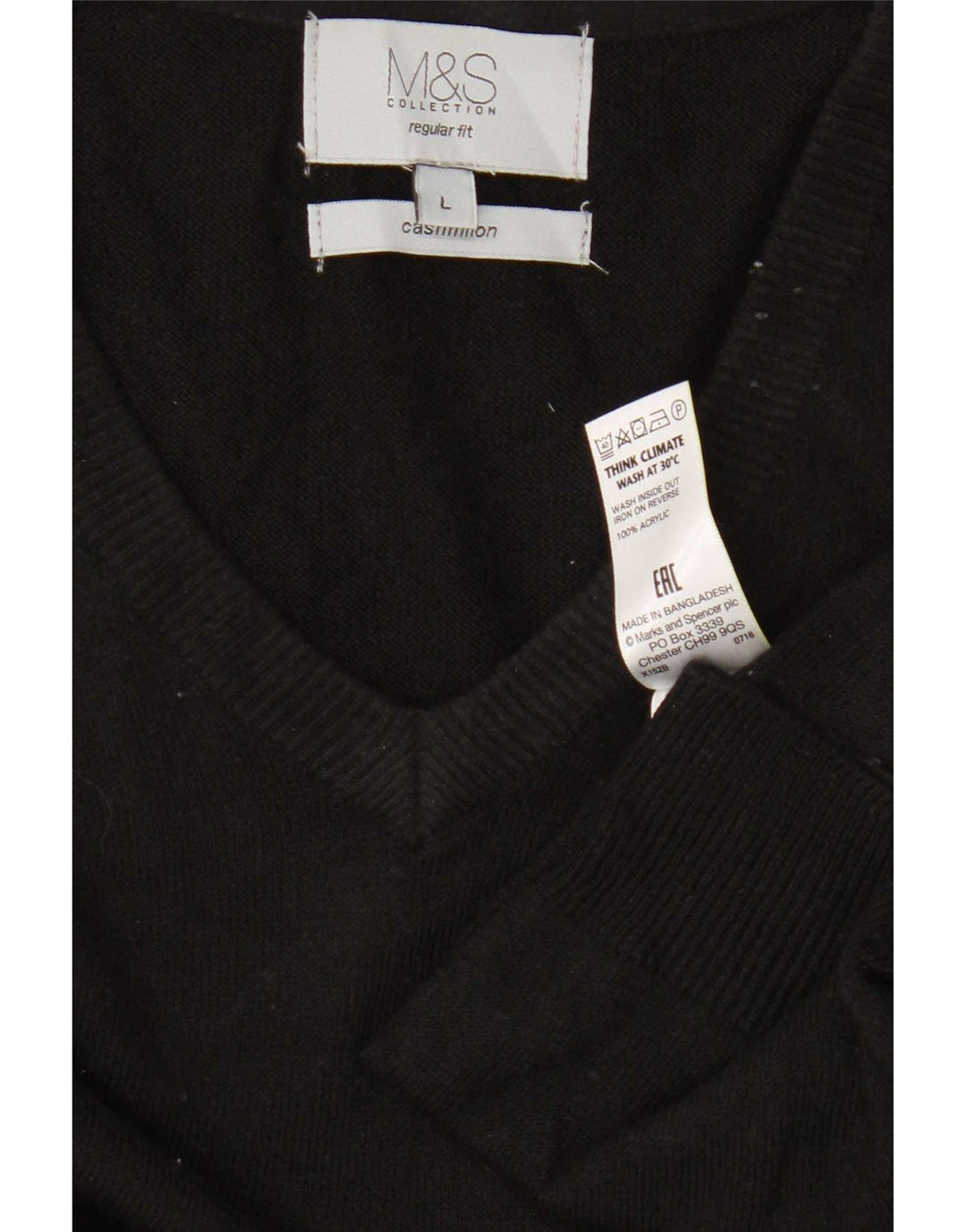 Marks & Spencer Herre Regular Fit V-hals sweater Stor sort akryl