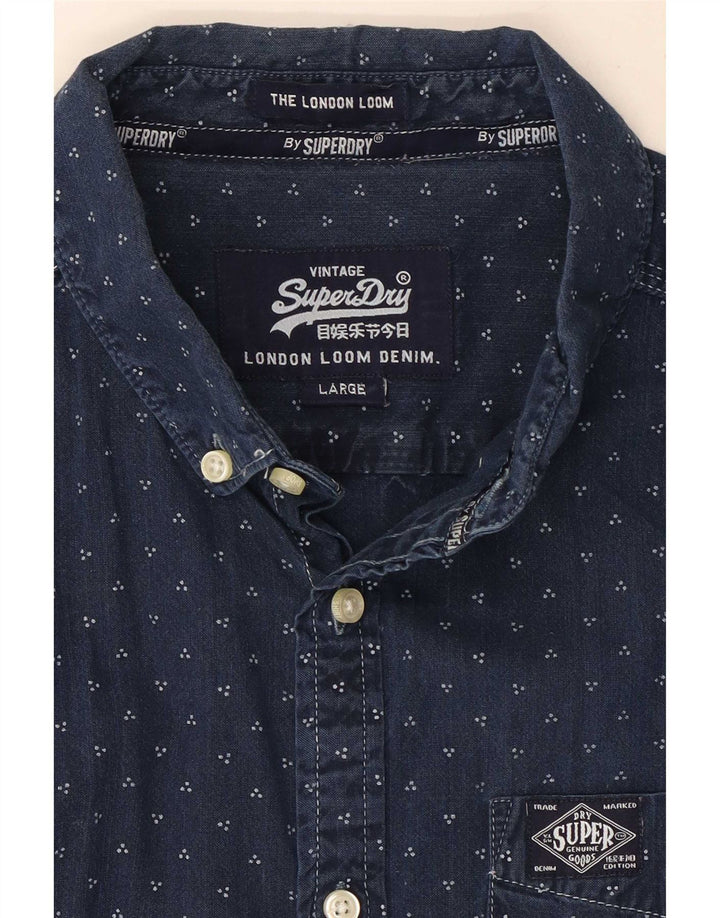Superdry kortærmet herreskjorte Stor marineblå plettet bomuld