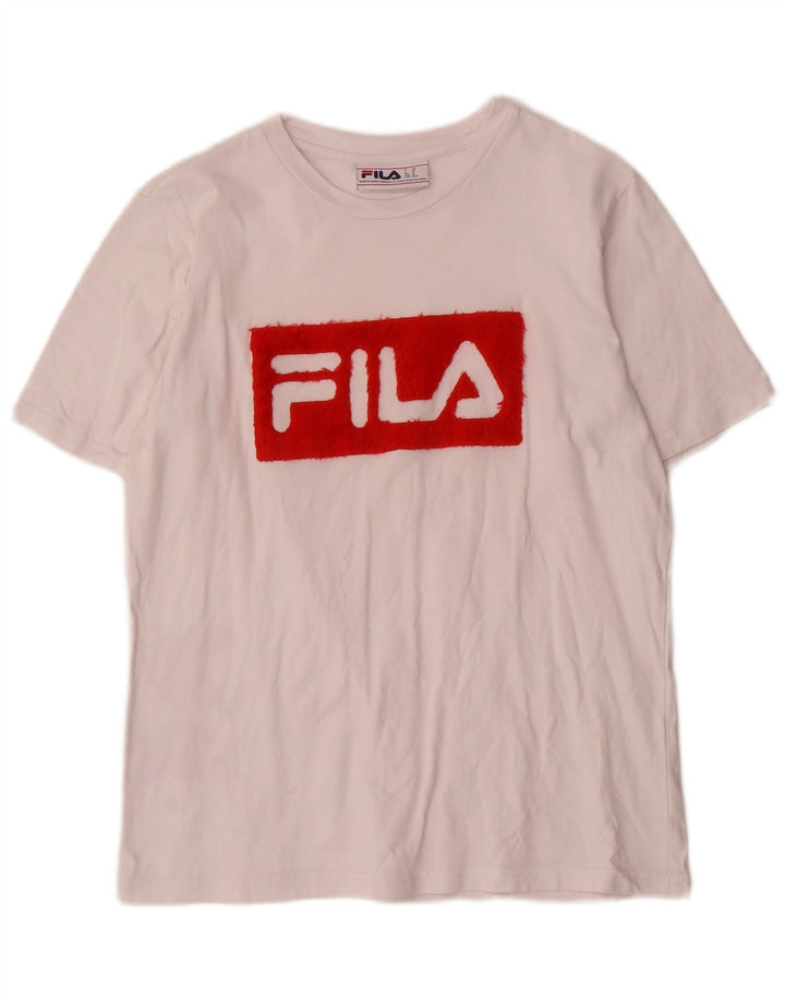 Fila Dame Grafisk T-Shirt Top UK14 Medium Hvid Bomuld