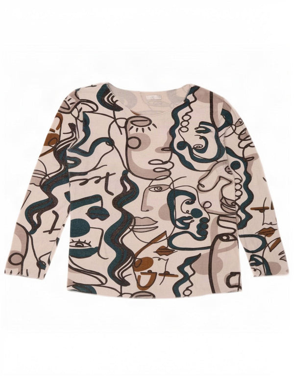 Vintage kvinders abstrakt mønster top langærmet US 6 Medium Multicolored