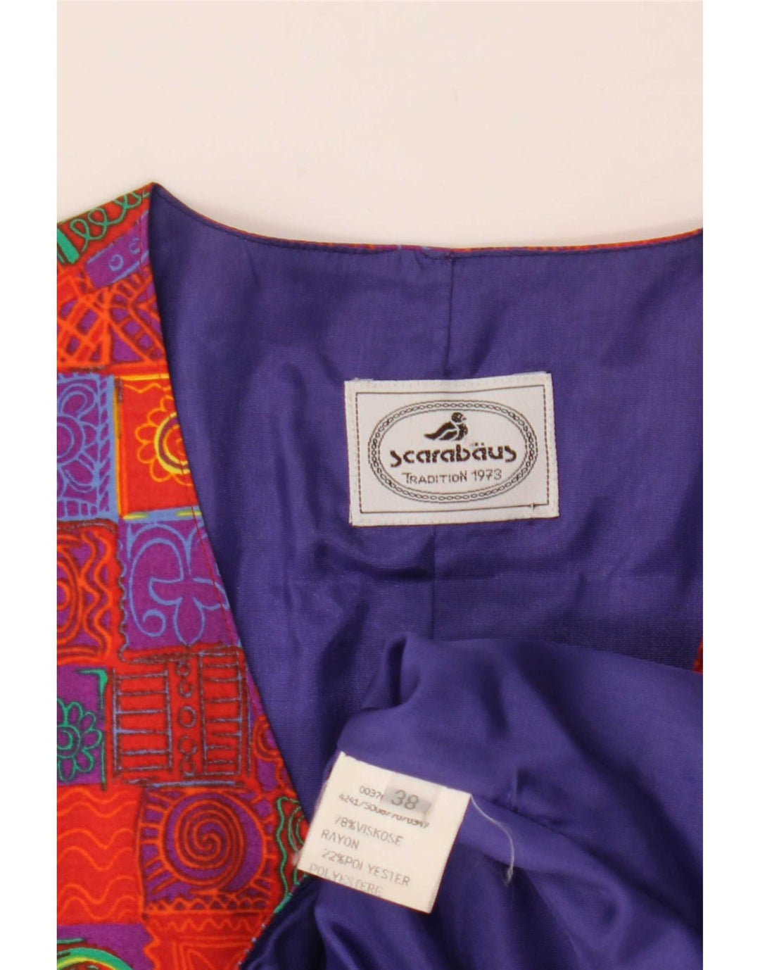 Vintage damevest EU 38 Medium Rød Patchwork Viscose