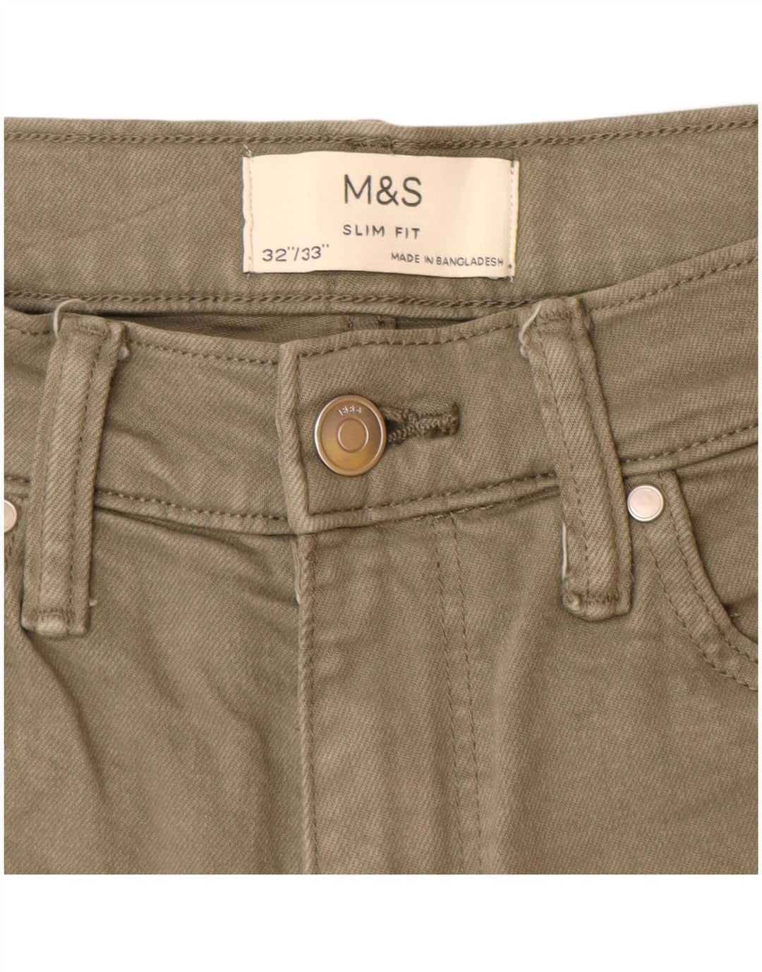 Marks & Spencer Herre Slim Jeans W32 L33 Khaki Bomuld