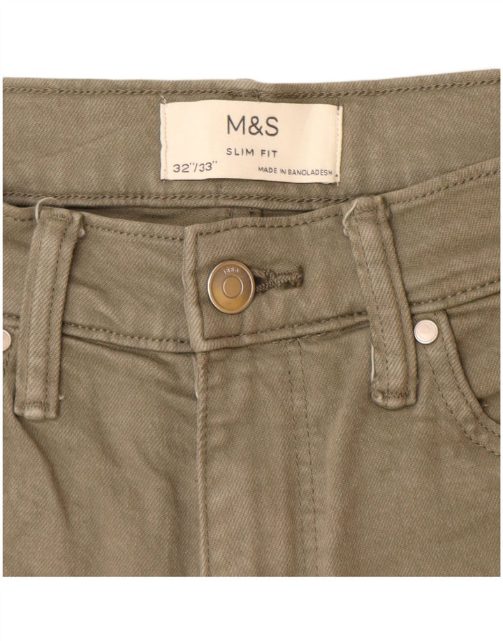 Marks & Spencer Herre Slim Jeans W32 L33 Khaki Bomuld