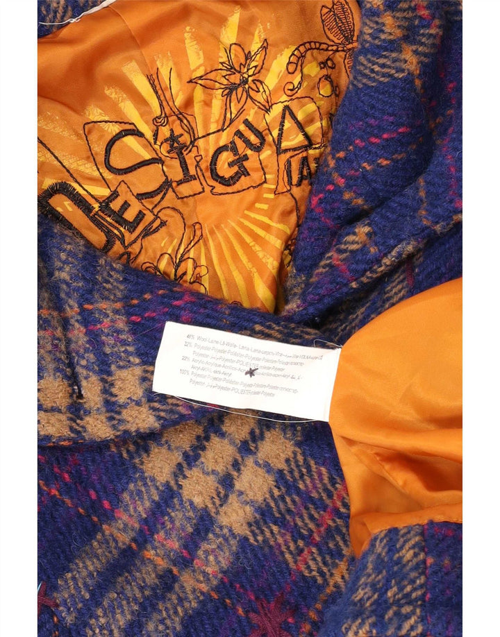 Desigual Dame Overfrakke UK 10 Small Blue Check Wool