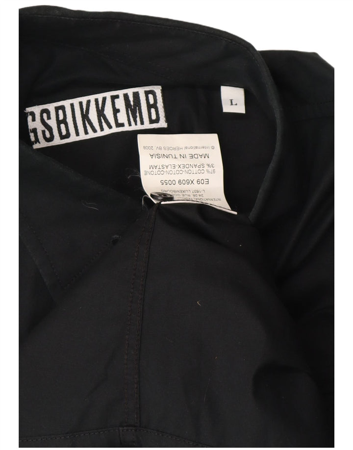 BIKKEMBERGS Herre grafisk skjorte Stor sort bomuld