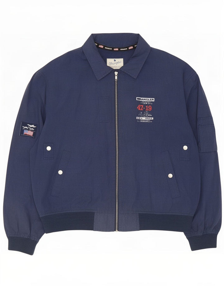 Wrangler Herre Grafisk Bomber Jacket UK 40 Large Navy Blue Polyester