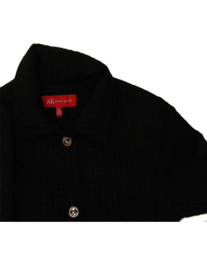 ANNE KLEIN Womens 4 Button Blazer Jacket UK 14 Medium Black Check Vintage Anne Klein and Second-Hand Anne Klein from Messina Hembry 