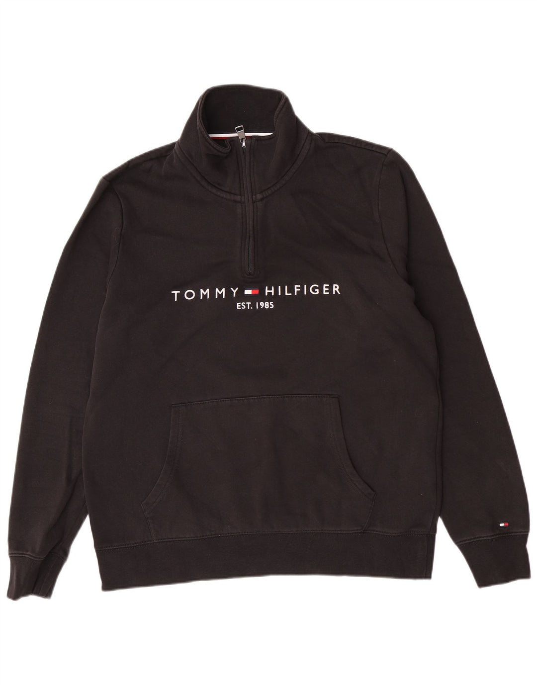 Tommy Hilfiger Herre Grafisk Zip Neck Sweatshirt Jumper Medium Sort Bomuld