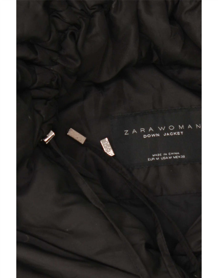 Zara Dame Hætte Polstret Frakke UK 14 Medium Sort