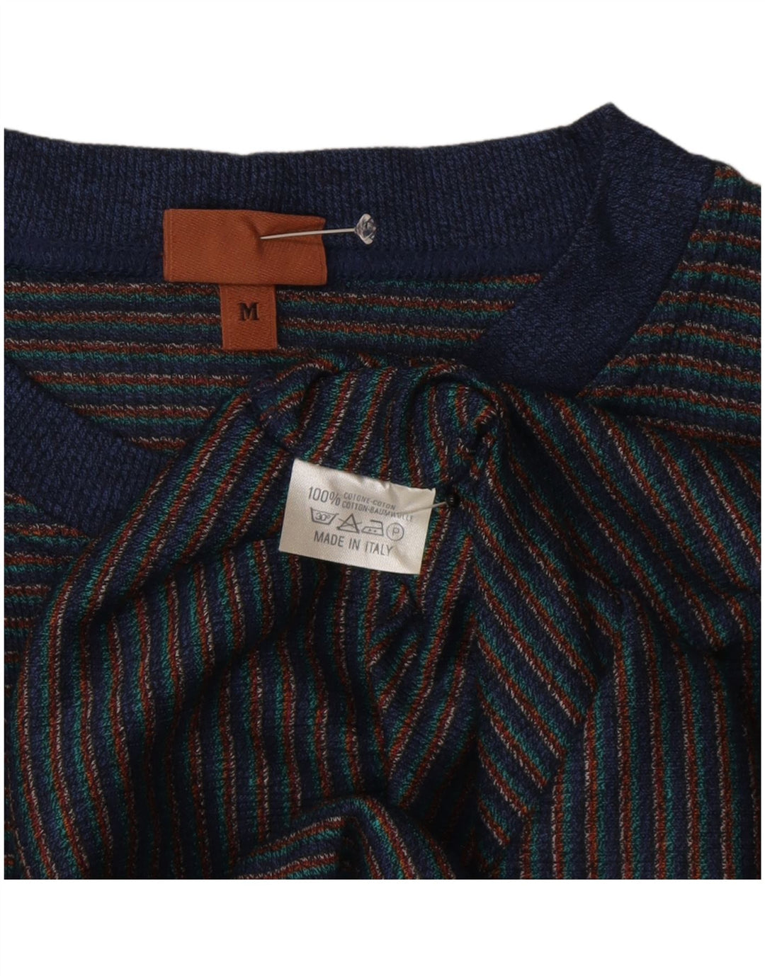 Missoni Herre T-Shirt Top Medium Marineblå Stribet Bomuld
