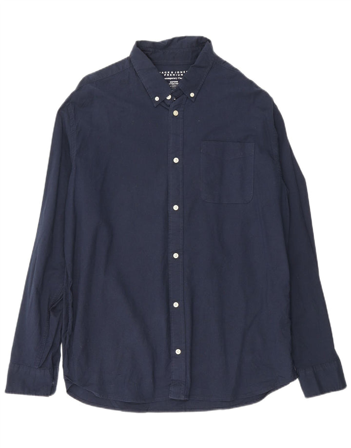 JACK & JONES Mens Shirt 2XL Navy Blue Cotton