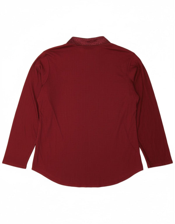 VINTAGE Dame Top Langærmet UK 14 Large Burgundy Floral