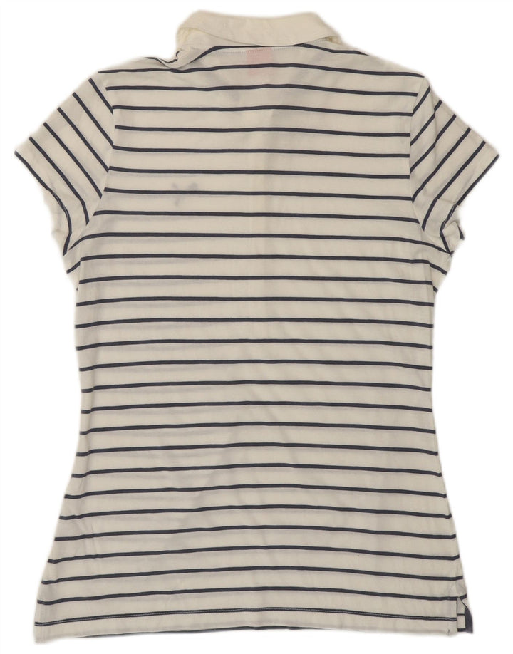 PUMA Dame Polo Shirt UK 12 Medium Hvid Stribet
