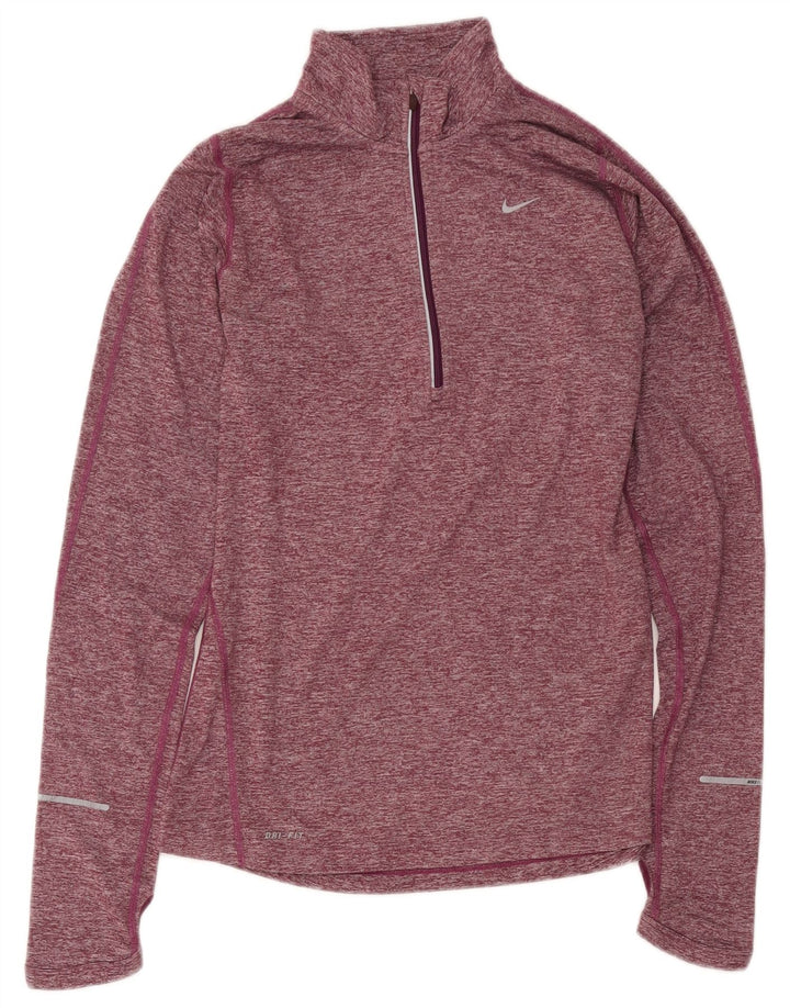 Nike Dame Dri Fit Pullover Træningsdragt Top UK 10 Small Burgundy Flecked