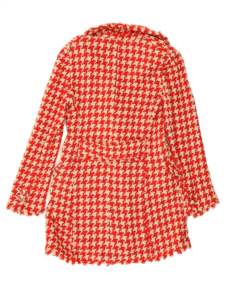 ZARA Womens Double Breasted Coat UK 10 Small Red Houndstooth Cotton Vintage Zara and Second-Hand Zara from Messina Hembry 