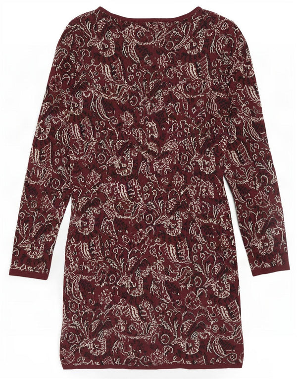 Topshop Dame Langærmet Jumper Dress UK 12 Medium Burgundy Floral