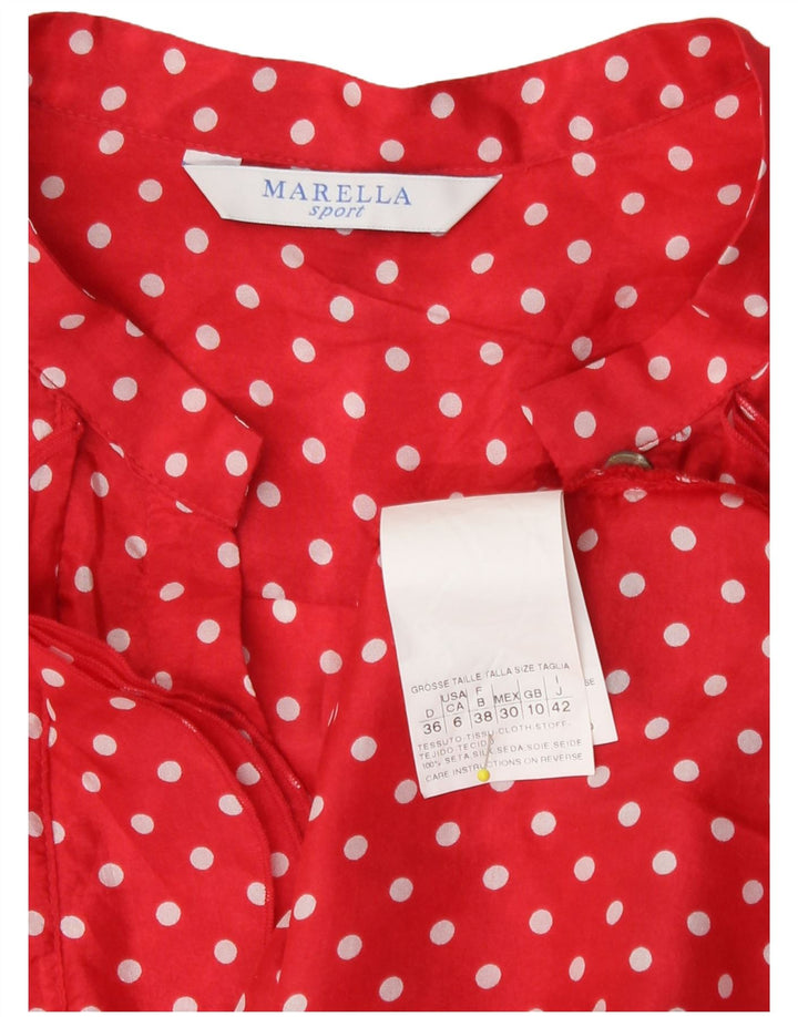 Marella Dame Flæse Front Shirt Bluse UK 10 Small Red Polka Dot Silke