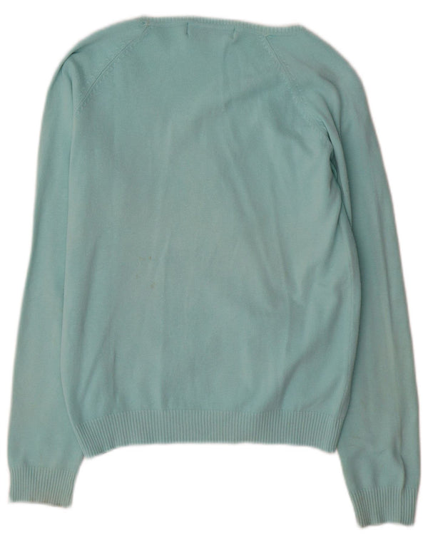 Zara Womens Cardigan Sweater UK 14 Large Turquoise Cotton