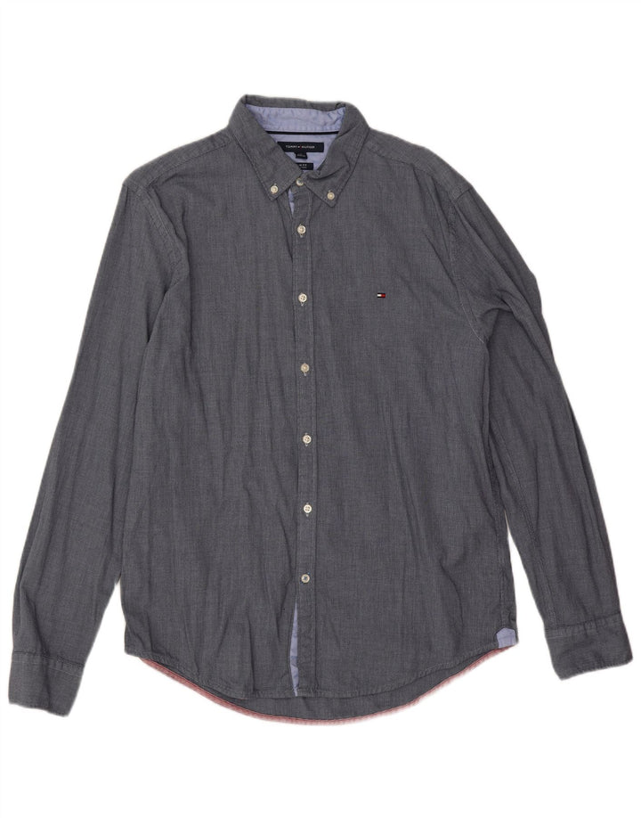 Tommy Hilfiger Herre Slim Fit skjorte Stor marineblå bomuld