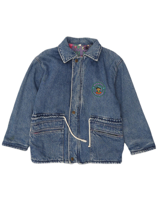 Vintage kvinders grafisk denimjakke UK 16 Large Blue