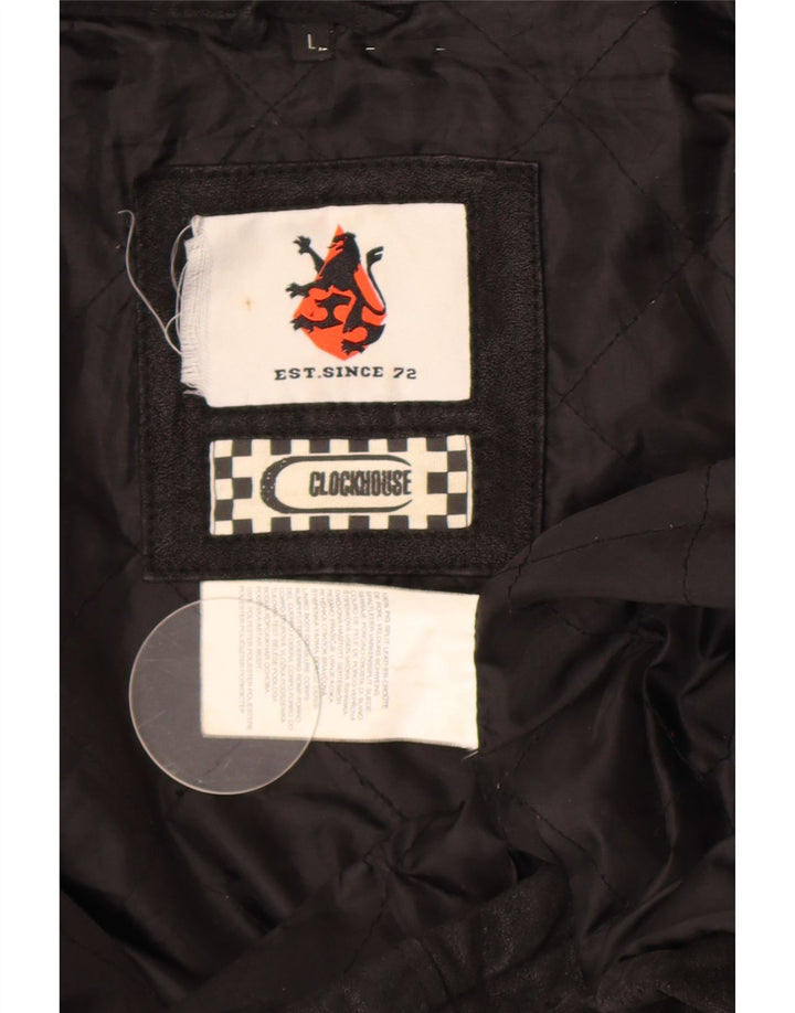 CLOCK HOUSE Herre Læder Biker Jacket UK 40 Stor Sort Læder