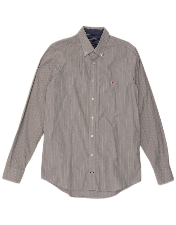 TOMMY HILFIGER Mens Slim Fit Shirt Medium Grey Pinstripe Cotton