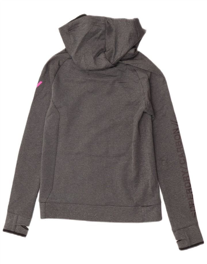 Superdry hættetrøje til kvinder med grafisk lynlås UK 10 Lille grå polyester