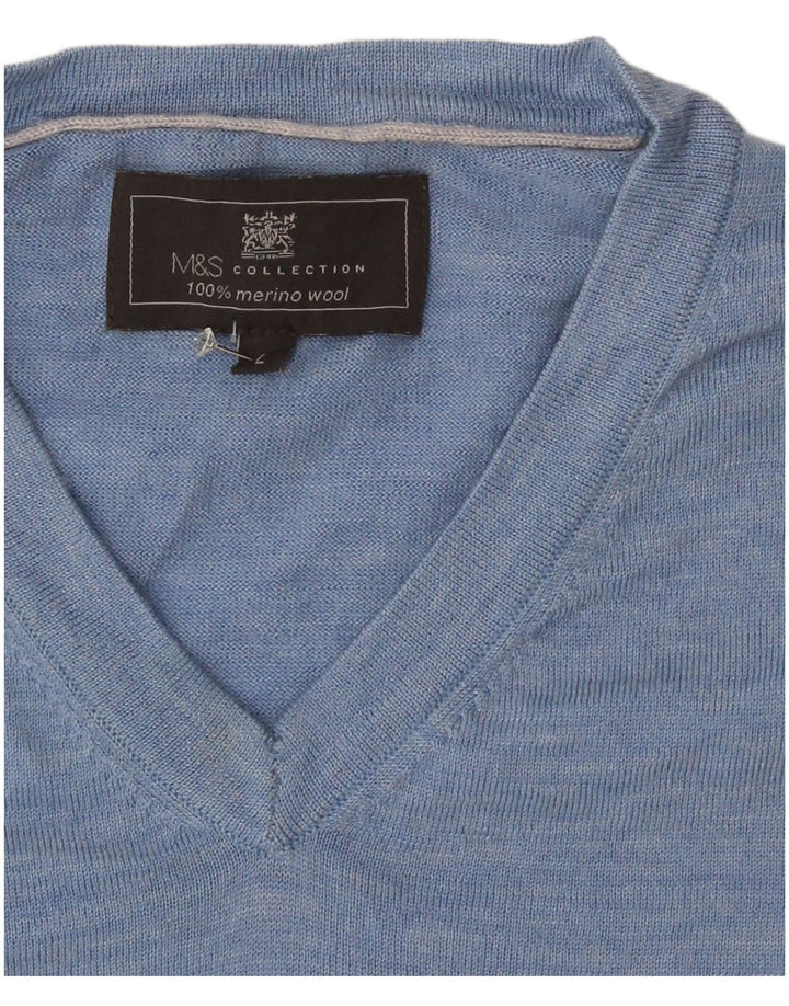 Marks & Spencer Herre V-hals trøje Sweater Large Blue Flecked Wool