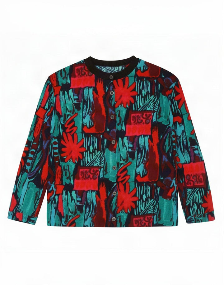 Vintage kvinders abstrakt mønster cardigan sweater UK 16 Large Multicolor