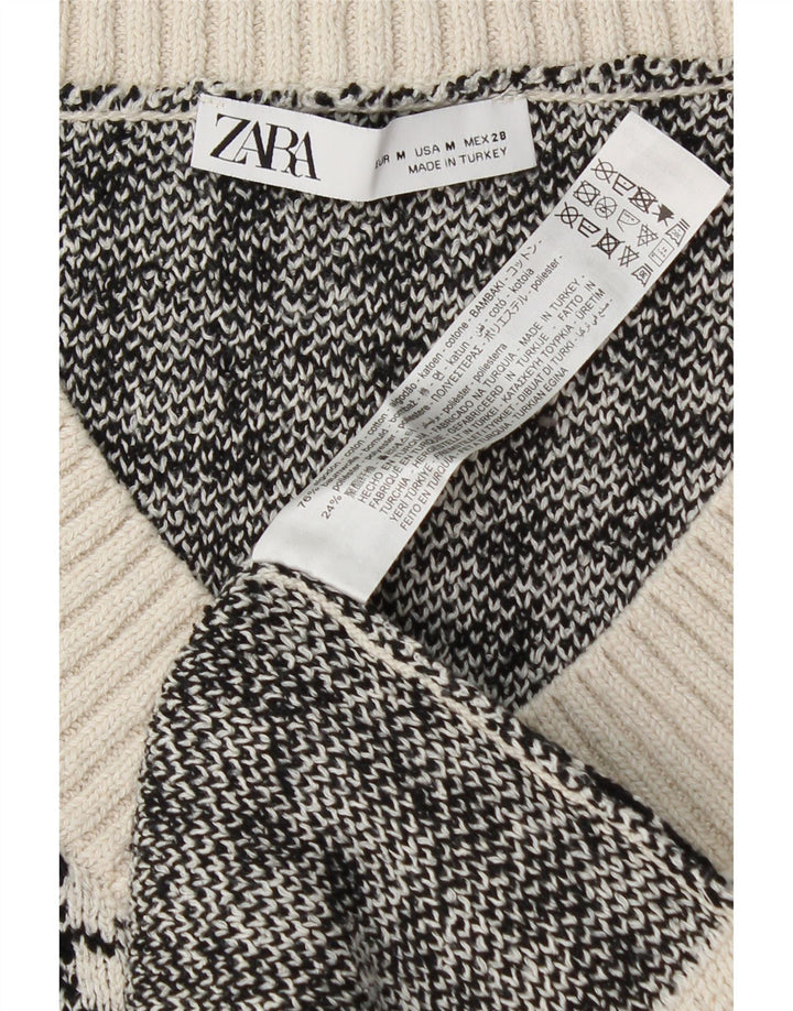 Zara Dame Oversized Vest Tank Top UK 14 Medium White Houndstooth Bomuld